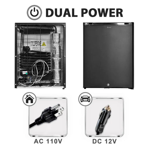 AC 110V DC12V  Dural powered Black Stainless Steel Refrigerator