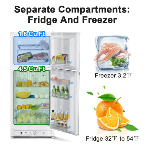 white  fridge with small deep freezer