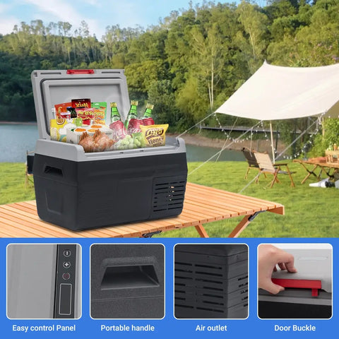 portable camping cooler with door lock and easy control panel 