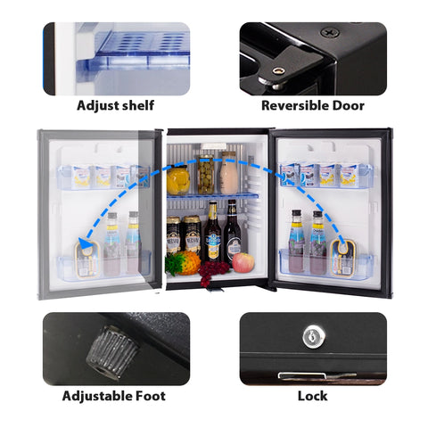 stainless steel mini fridge with adjustable foot and adjust shelf