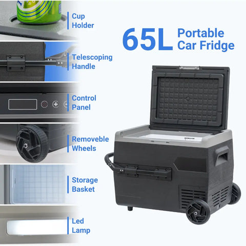 SMAD 65 QT 12v vehicle cooler with cup holder,removable wheels,led lamp