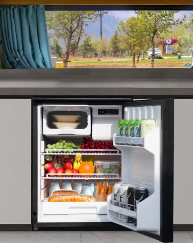 3.0cu.ft compact black refrigerator, built in refrigeratorfor all storage needs 