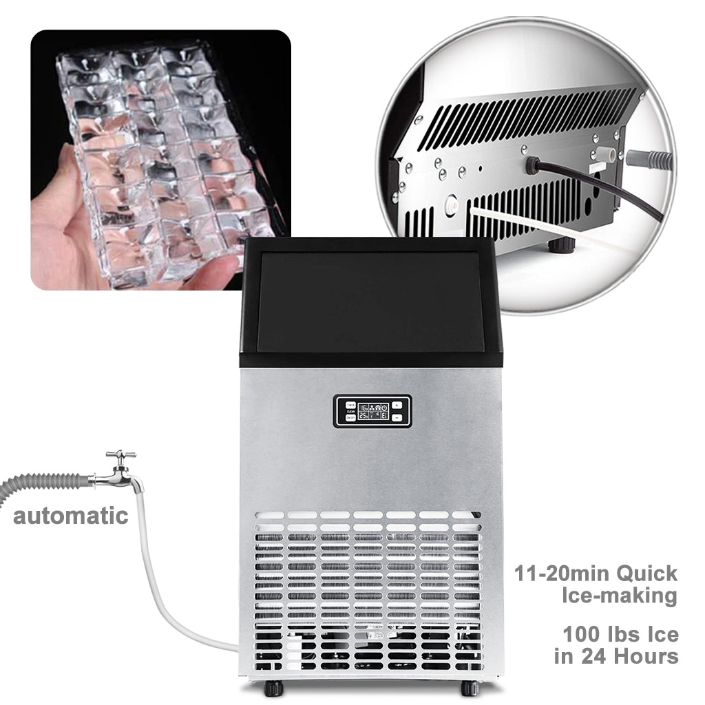 Commercial Ice Maker Machine 100LBS/24H with 33LBS Ice Storage Bin 