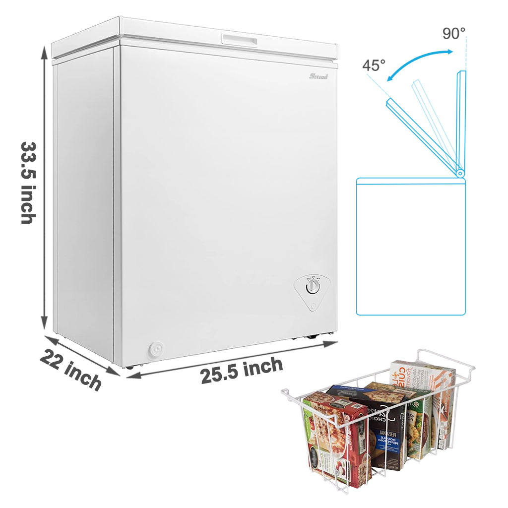 Smad 5.0 Cu Ft Chest Freezer with Removable Basket Free Standing Compact  Freezer with Adjustable Temperature Top Open Door Deep Freezer Ideal for